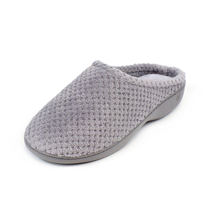 Isotoner Ladies Popcorn Terry Mule Slippers Pale Grey Extra Image 2